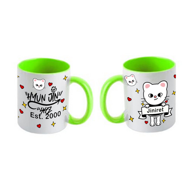 Taza cerámica con interior y asa de color.