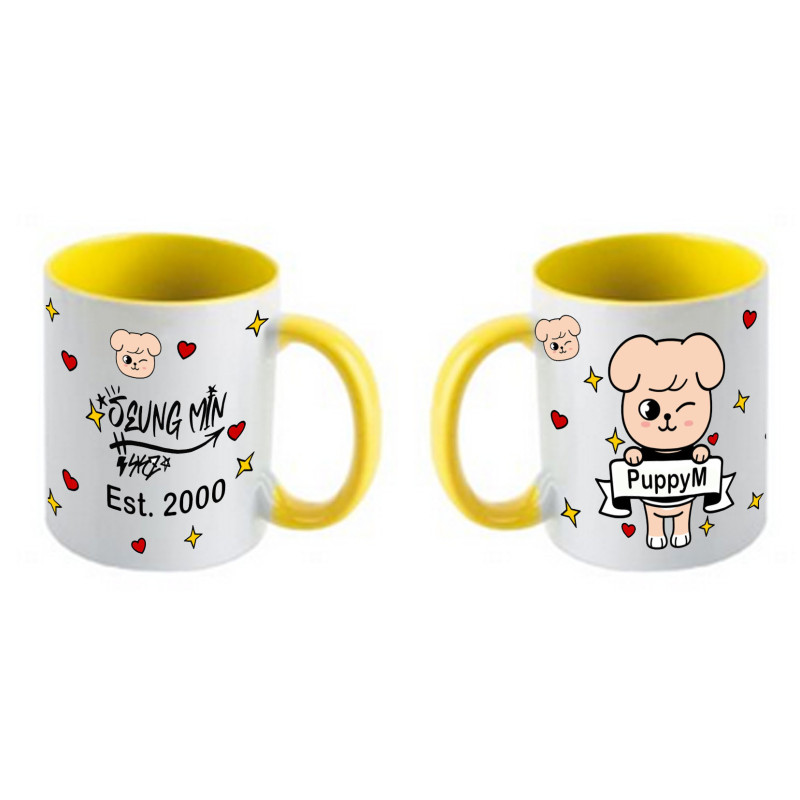 Taza cerámica con interior y asa de color.