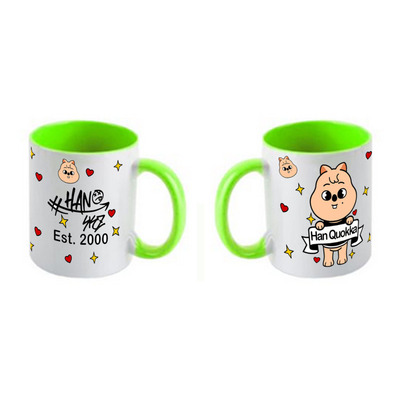 Taza cerámica con interior y asa de color.